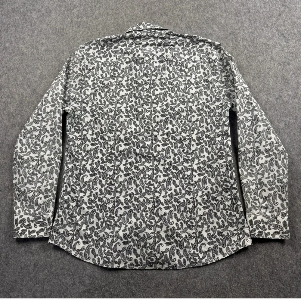 GUESS Womens Paisley Button Up Shirt White Black Long Sleeve XL Regular Fit